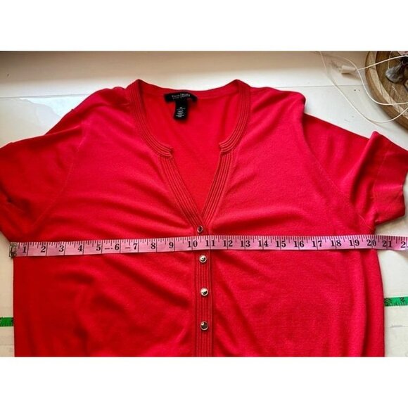 White House Black Market Snap Front Short Sleeve Orange Sweater Blouse Size XL - Picture 10 of 12